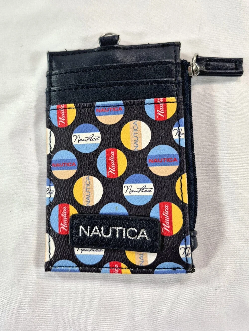 Nautica Retro Polka Dot Slim Card Case Wallet with Coin Pouch 90s Utility Retro